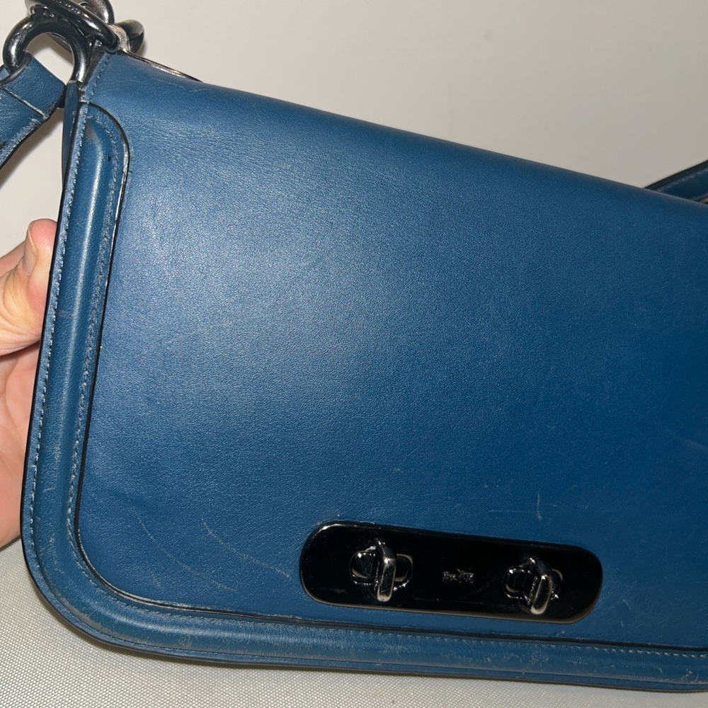 Coach Navy Leather Chain Shoulder Bag - Picture 9 of 11